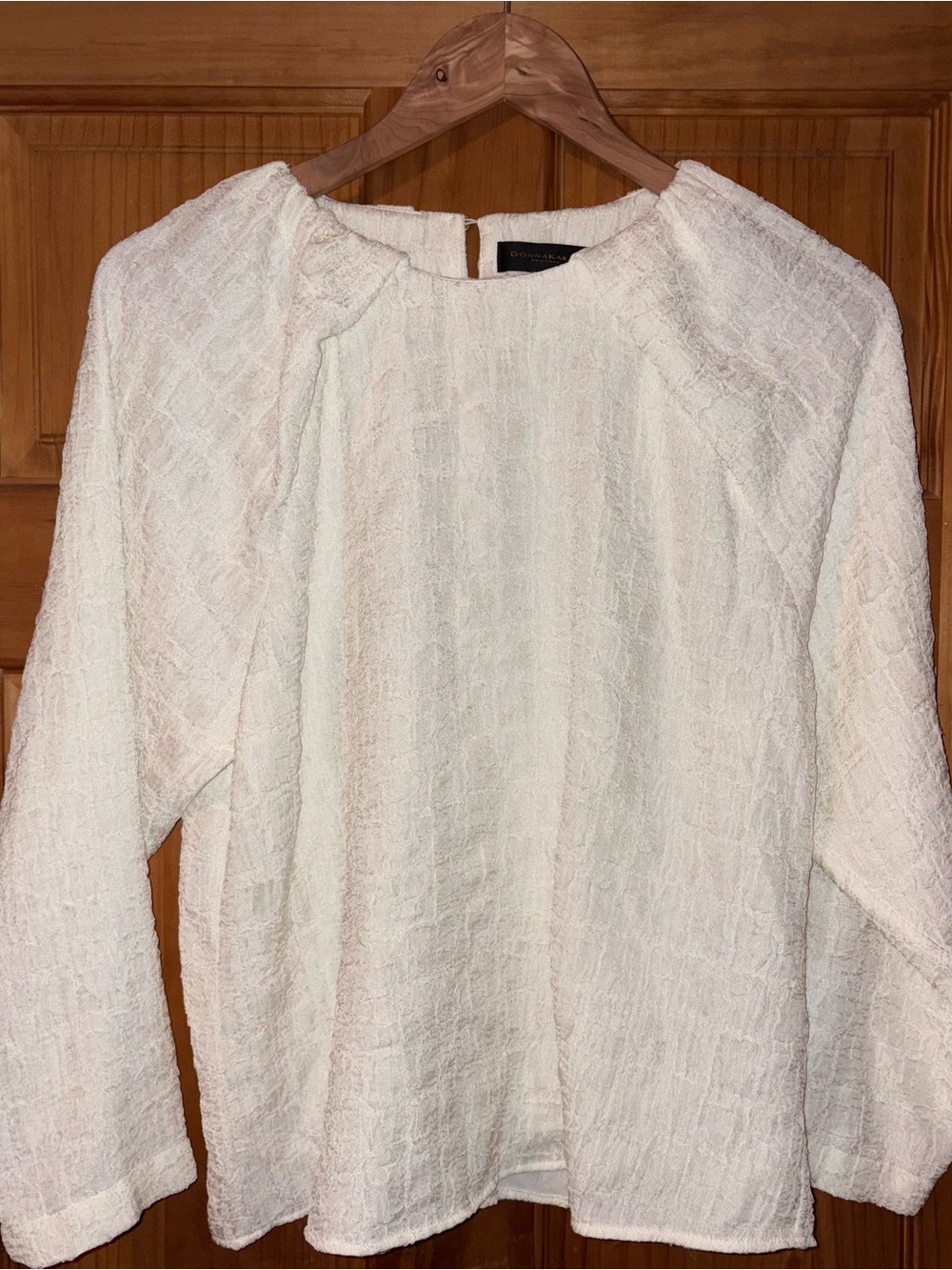 Donna Karan Cream Textured Long Sleeve Top
